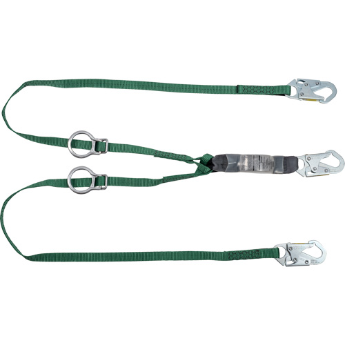 V-Series Tie-Back Lanyard, 6', Snap Hook Center, Snap Hook Leg Ends, Polyester Auto-Cam