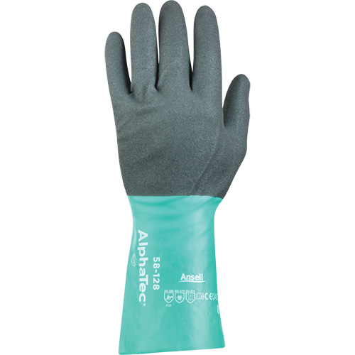 AlphaTec&reg; 58-128 Chemical-Resistant Gloves, Size 7, 13" L, Nitrile, Nylon Inner Lining, 7-mil Auto-Cam