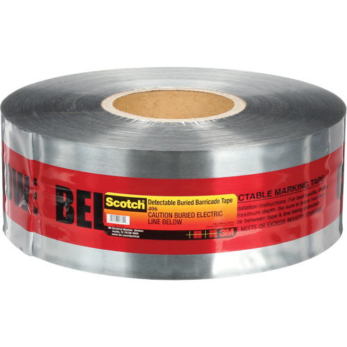 Scotch&reg; Detectable Buried Barricade Tape, English, 3" W x 1000' L, 5 mils, Black on Red Auto-Cam