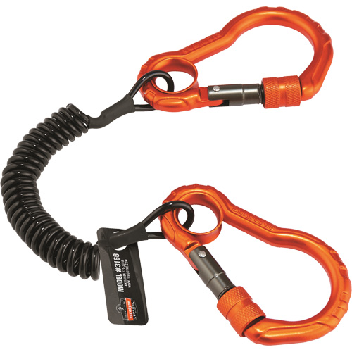 Squids&reg; 3166 Tool Lanyard, Coil, Dual Carabiner Auto-Cam