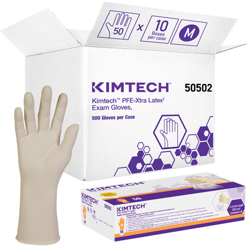 Gants m&eacute;dicaux Kimtech XTRA-PFE, Moyen, Latex, 6 mils, Sans poudre, Blanc, Classe 2 Auto-Cam