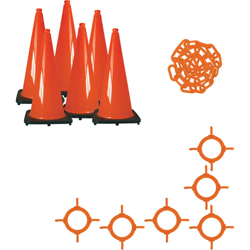 Traffic Cone & Chain Kit, 28", Orange Auto-Cam