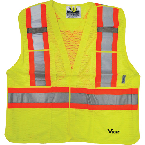 Safety Vest, High Visibility Lime-Yellow, 2X-Large/3X-Large, Polyester Auto-Cam