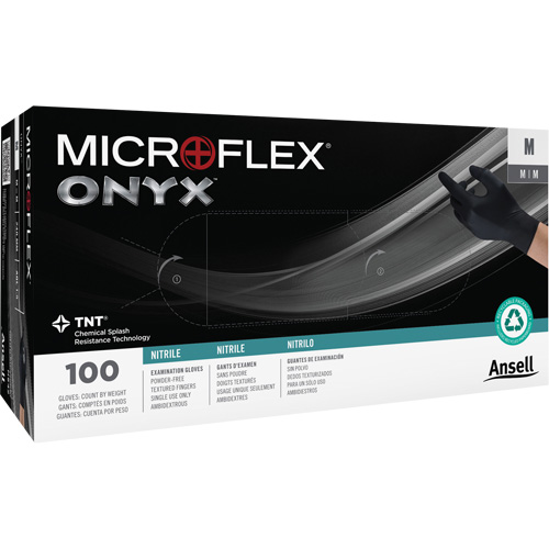 Onyx&reg; Gloves, Small, Nitrile, 3.5-mil, Powder-Free, Black Auto-Cam