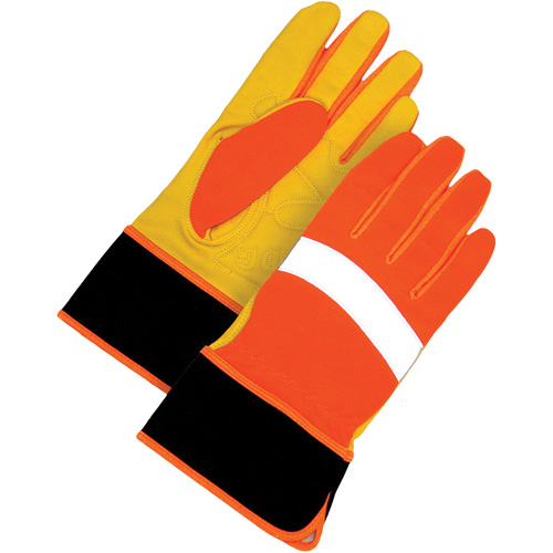 High Visibility Gloves, Size Large, Grain Leather Palm Auto-Cam