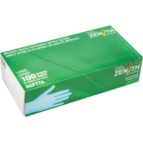 Puncture-Resistant Medical-Grade Disposable Gloves, Large, Nitrile, 4.5-mil, Powder-Free, Blue, Class 2 Auto-Cam