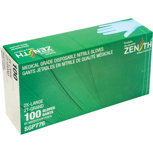 Gants jetables de calibre m&eacute;dical r&eacute;sistants &agrave; la perforation, 2T-Grand, Nitrile, 4,5 mils, Sans poudre, Bleu, Classe 2 Auto-Cam