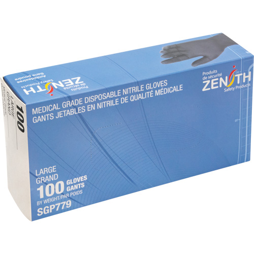 Puncture-Resistant Medical-Grade Disposable Gloves, Large, Nitrile, 5-mil, Powder-Free, Black, Class 2 Auto-Cam