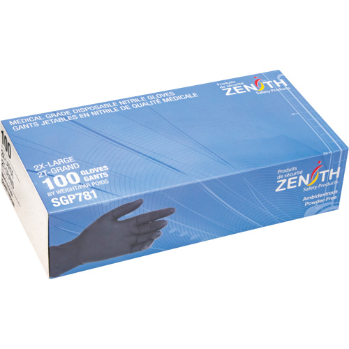 Gants jetables de calibre m&eacute;dical r&eacute;sistants &agrave; la perforation, 2T-Grand, Nitrile, 5 mils, Sans poudre, Noir, Classe 2 Auto-Cam