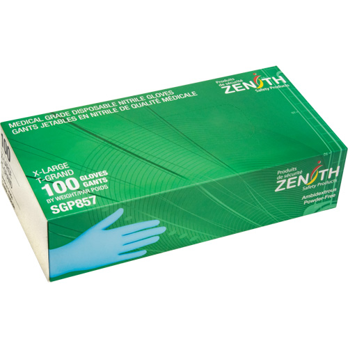 Gants jetables de calibre m&eacute;dical r&eacute;sistants &agrave; la perforation, T-Grand, Nitrile, 3,5 mils, Sans poudre, Bleu, Classe 2 Auto-Cam