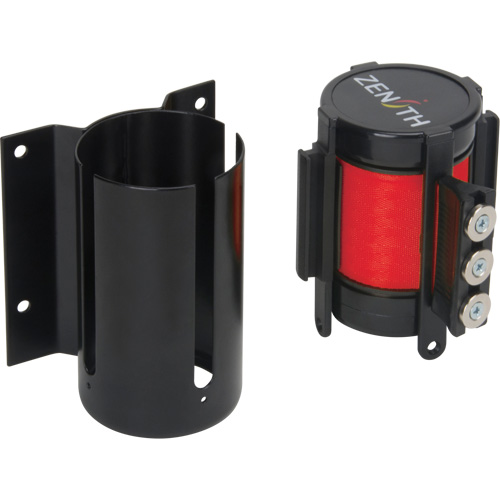 Barri&egrave;re &agrave; fixation murale avec ruban magn&eacute;tique, Acier, Fixation par vis, 12', Ruban Rouge Auto-Cam