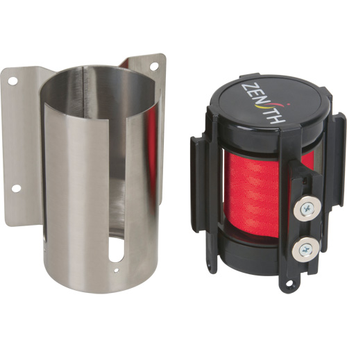 Barri&egrave;re &agrave; fixation murale avec ruban magn&eacute;tique, Acier, Fixation par vis, 7', Ruban Rouge Auto-Cam