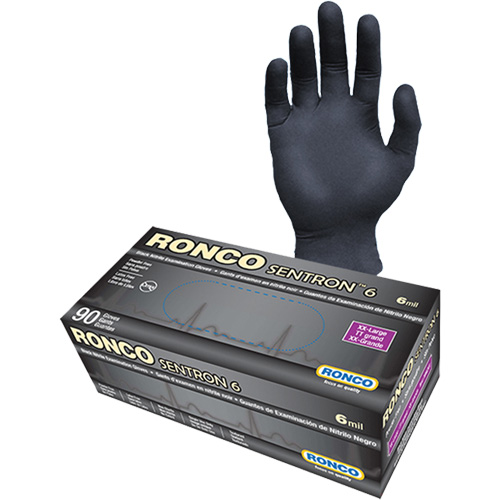Sentron 6 Disposable Examination Gloves, 2X-Large, Nitrile, 6-mil, Powder-Free, Black, Class 2 Auto-Cam