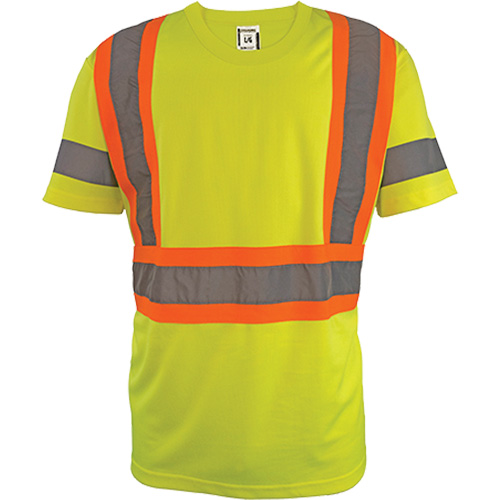 Short Sleeve Safety T-Shirt, Polyester, 2X-Large, High Visibility Lime-Yellow Auto-Cam