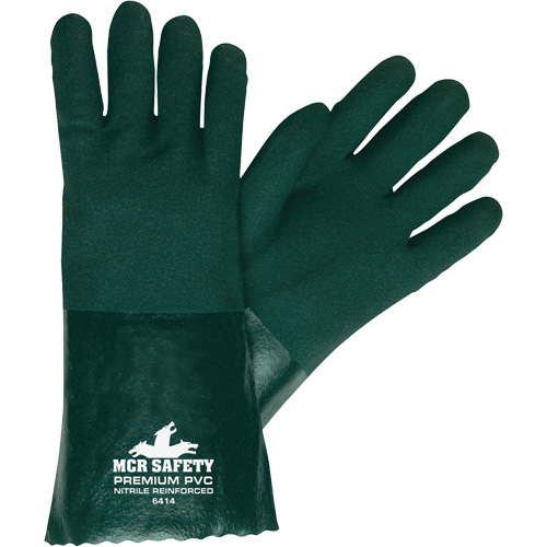 Chemical Resistant Gloves, Size Large, 14" L, PVC, Jersey Inner Lining Auto-Cam
