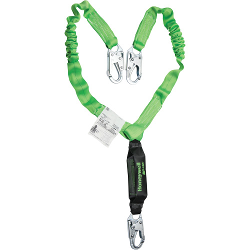 Miller&reg; StretchStop&reg; Shock-Absorbing Lanyard, 6', Locking Snap Hook Center, Locking Snap Hook Leg Ends, Polyester Auto-Cam