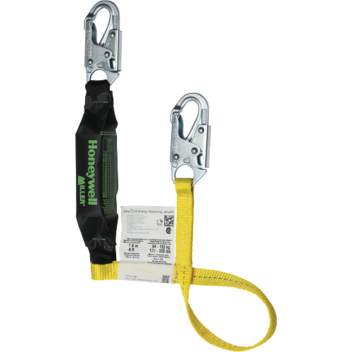 Miller&reg; HP Shock-Absorbing Lanyard, 4', Locking Snap Hook Center, Locking Snap Hook Leg Ends, Polyester Auto-Cam
