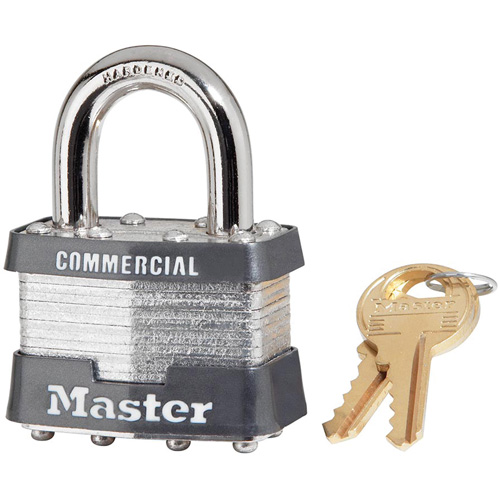 Laminated Padlock, Silver, Keyed Alike, Laminated Steel, 1-3/4" Width Auto-Cam