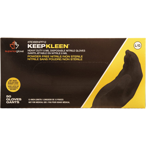 Gants jetables KeepKleen, Grand, Nitrile, 8 mils, Sans poudre, Noir Auto-Cam