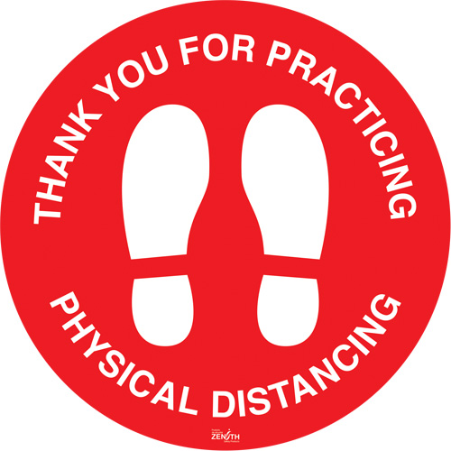 "Physical Distancing" Floor Sign, Adhesive, English with Pictogram Auto-Cam