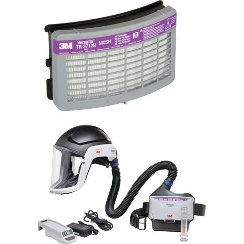 Ensemble APR &agrave; &eacute;puration d'air motoris&eacute; pour industrie lourde Versaflo, Capuchon & visi&egrave;re, Pile Lithium-ion Auto-Cam