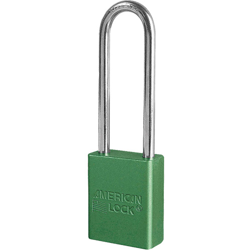 Cadenas de s&eacute;curit&eacute; American Lock, Vert, Cl&eacute;s diff&eacute;rentes, Aluminium, Largeur de 1-1/2" Auto-Cam