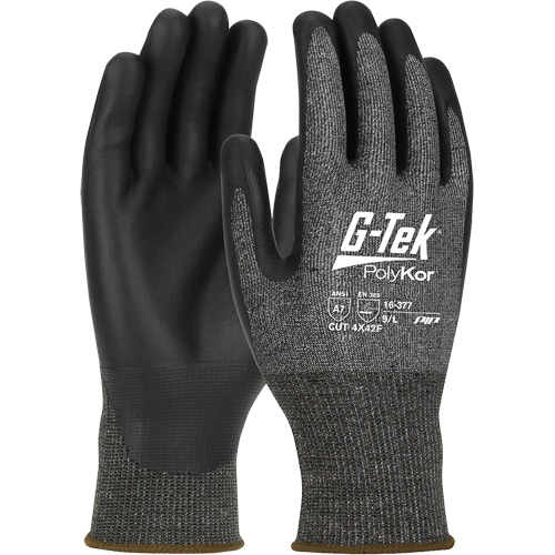 Gants r&eacute;sistants aux coupures G-Tek PolyKor X7, Petit, Calibre 18, Rev&ecirc;tement Polyur&eacute;thane, ASTM ANSI niveau A7/EN 388 niveau F Auto-Cam