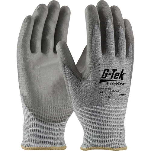 Gants r&eacute;sistants aux coupures G-Tek PolyKor, Petit, Calibre 13, Rev&ecirc;tement Polyur&eacute;thane, ASTM ANSI niveau A4/EN 388 niveau 5/EN 388 niveau D Auto-Cam