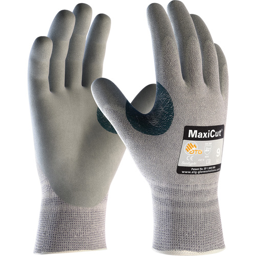 Gants r&eacute;sistants aux coupures en tricot sans coutures ATG MaxiCut 5, Taille T-petit, Calibre 13, Rev&ecirc;tement Mousse de nitrile, Enveloppe en Dyneema/Nylon, ASTM ANSI niveau A4/EN 388 niveau 4/EN 388 niveau C Auto-Cam