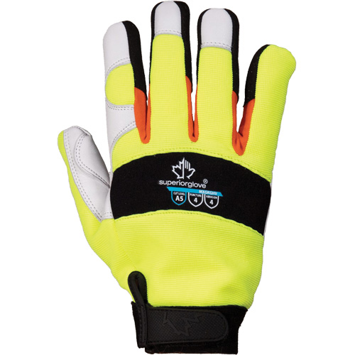 ClutchGear&reg; High-Visibility Mechanic's Gloves, Grain Goatskin Palm, Size Medium Auto-Cam