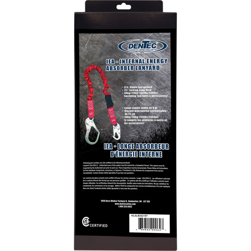 Longe amortisseuse interne ShockSorb, 6', Point d'ancrage &agrave; Crochet mousqueton, Crochet mousqueton aux jambes, Polyester Auto-Cam