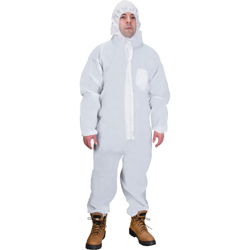 Hooded Coveralls, Medium, White, SMS Auto-Cam
