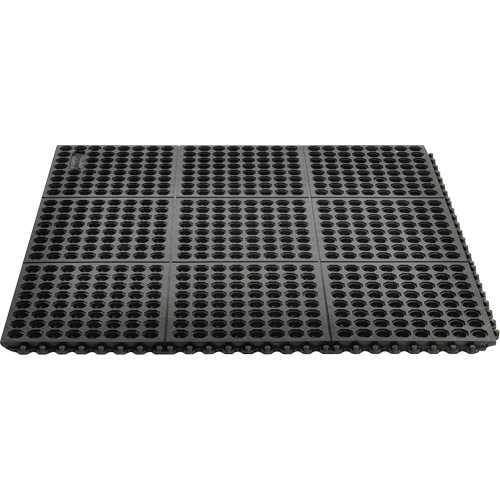 Tapis antifatigue &agrave; imbrication Cushion-Ease 550, &agrave; fentes, 3' x 3' x 3/4", Noir, Caoutchouc Auto-Cam