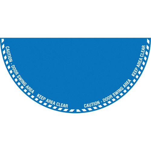 Signalisation au sol ?Caution? (attention) pour porte battante en demi-cercle, Adh&eacute;sif, Anglais avec pictogramme Auto-Cam