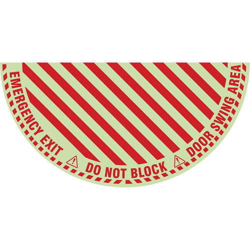 Signalisation au sol ?Emergency Exit? (sortie de secours) pour porte battante en demi-cercle, Adh&eacute;sif, Anglais avec pictogramme Auto-Cam