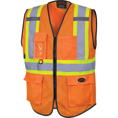 6958 Zipper Front Safety Vest, High Visibility Orange, Small, Polyester Auto-Cam