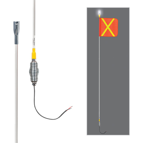 Tiges de s&eacute;curit&eacute; tout-temps de s&eacute;rie lourde avec lumi&egrave;re DEL constante Safety Whip, Fixation Ressort, Hauteur 10', Orange avec X r&eacute;fl&eacute;chissant Auto-Cam