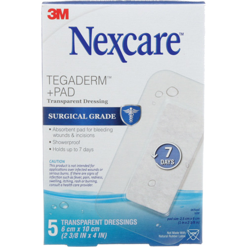 Nexcare Tegaderm + Pad Transparent Dressing, Rectangular/Square, 4", Plastic, Sterile Auto-Cam
