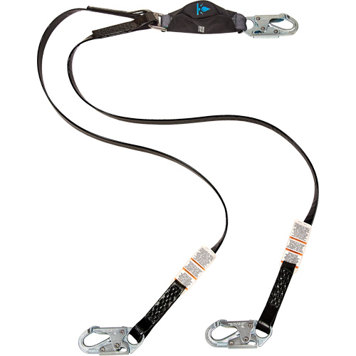 Anti-Corrosion Energy Absorbing Lanyard, 6', Snap Hook Center, Snap Hook Leg Ends, Polyester Auto-Cam