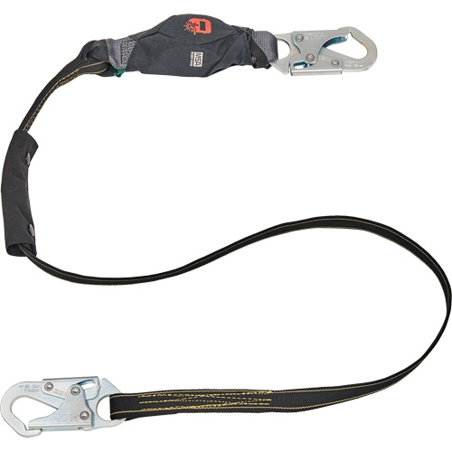 Anti-Corrosion Energy Absorbing Lanyard, 6', Rebar Hook Center, Snap Hook Leg Ends, Polyester Auto-Cam