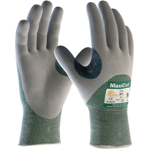 Gants en tissu technique r&eacute;sistant aux coupures ATG MaxiCut, Taille Grand, Calibre 15, Rev&ecirc;tement Nitrile, Enveloppe en Fil technique, ASTM ANSI niveau A2/EN 388 niveau 3/EN 388 niveau B Auto-Cam