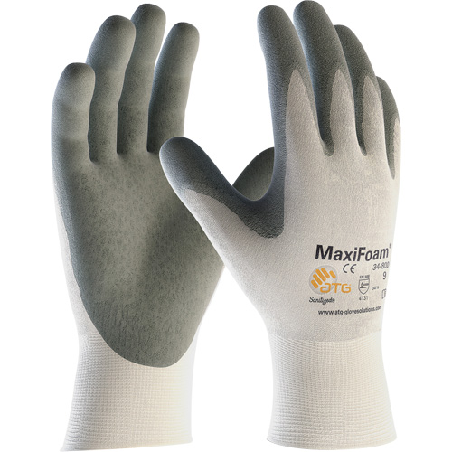 ATG MaxiFoam&reg; Premium Seamless Knit Gloves, Large, Nitrile Coating, 15 Gauge, Nylon Shell Auto-Cam