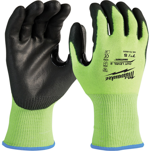 High-Visibility Cut-Resistant Gloves, Size Small, 15 Gauge, Nitrile/Polyurethane Coated, Polyethylene Shell, ANSI/ISEA 105 Level 2 Auto-Cam