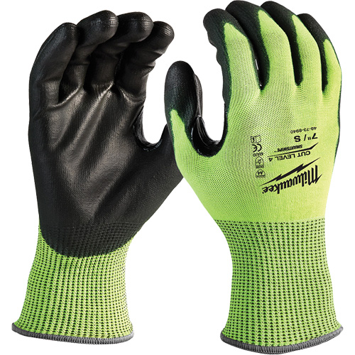 High-Visibility Cut-Resistant Gloves, Size Small, 13 Gauge, Nitrile/Polyurethane Coated, Polyethylene Shell, ANSI/ISEA 105 Level 4 Auto-Cam