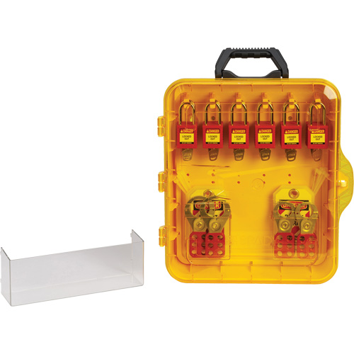 Station de cadenassage avec cadenas de s&eacute;curit&eacute; en nylon &agrave; cl&eacute; utilisant des cl&eacute;s identiques, Cadenas Plastique, Capacit&eacute; de 12, Cadenas Compris Auto-Cam