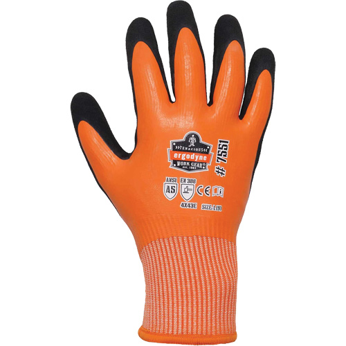 Gants de travail enduits et r&eacute;sistant &agrave; la coupe pour l'hiver ProFlex 7551, Taille Petit, Calibre 10/13, Rev&ecirc;tement Nitrile/Latex de caoutchouc, Enveloppe en PEHP, ASTM ANSI niveau A5/EN 388 niveau E Auto-Cam