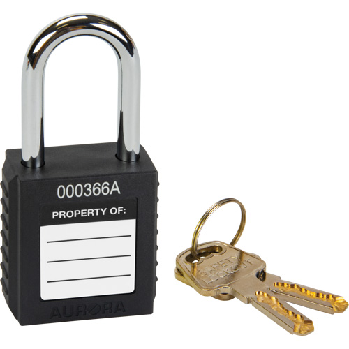 Verrouillage pour les consignations, Cadenas de s&eacute;curit&eacute;, Cl&eacute;s diff&eacute;rentes, Thermoplastique, Largeur de 1-1/2" Auto-Cam