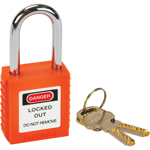 Verrouillage pour les consignations, Cadenas de s&eacute;curit&eacute;, Cl&eacute;s diff&eacute;rentes, Thermoplastique, Largeur de 1-1/2" Auto-Cam