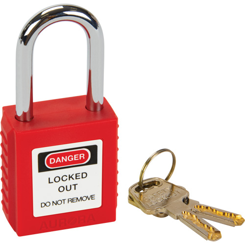 Safety Lock, Red, Keyed Different, Thermoplastic, 1-1/2" Width Auto-Cam