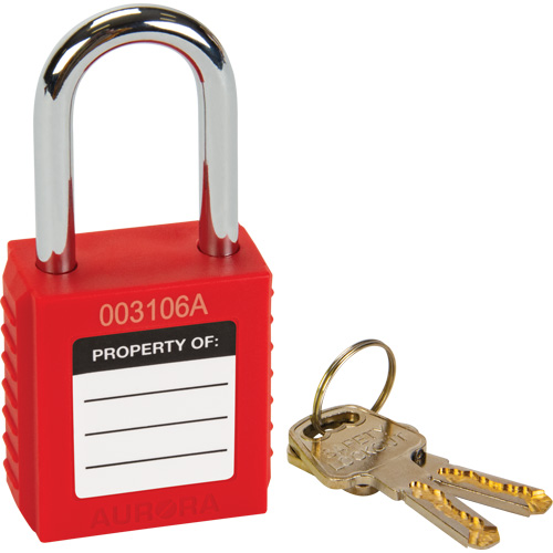 Safety Lock, Red, Keyed Different, Thermoplastic, 1-1/2" Width Auto-Cam